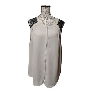 Junarose Cream Blouse with Black Lace Yoke Size 16